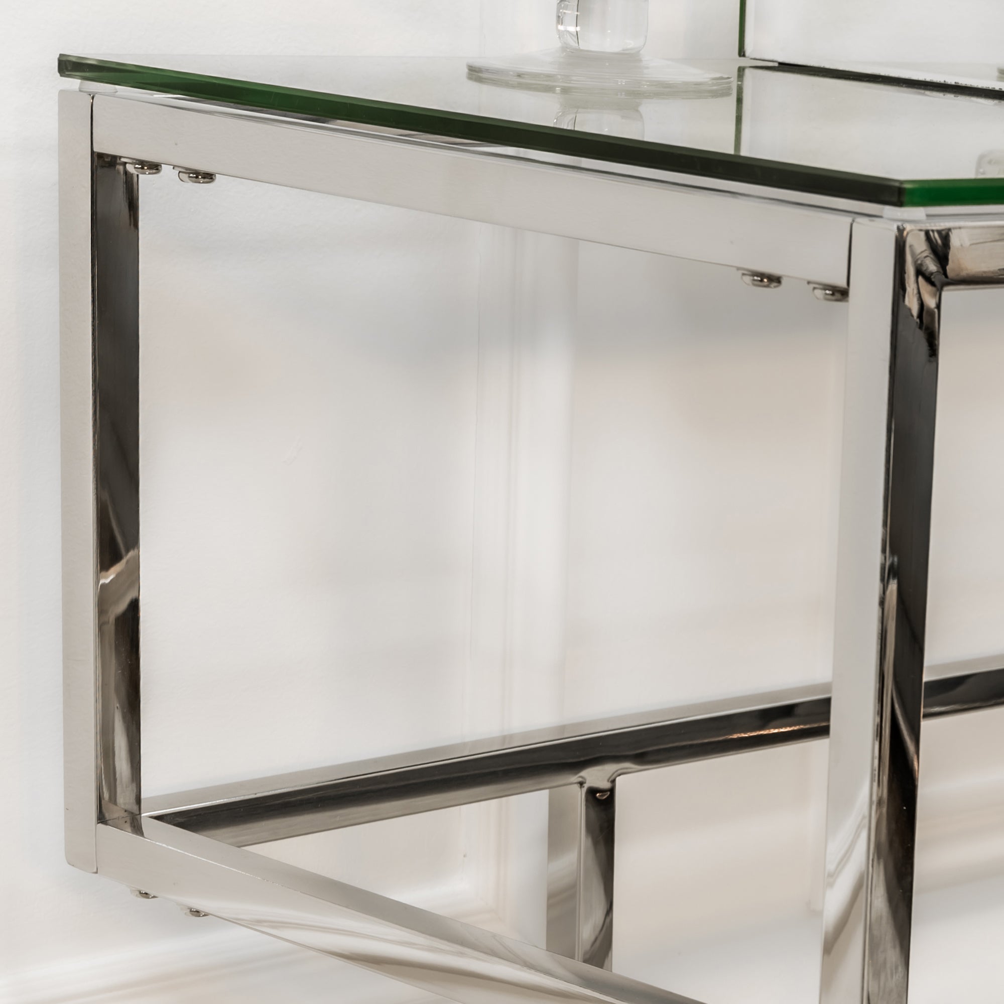 Lina Clear Glass Console Table With Silver Frame