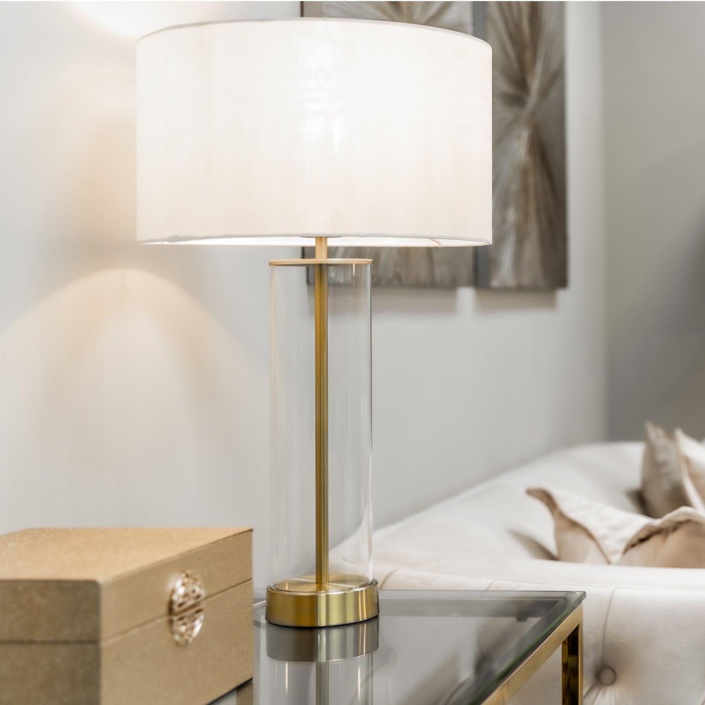 Brass Dimmable Touch Lamp With White Shade