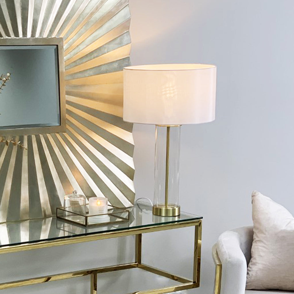 Brass Dimmable Touch Lamp With White Shade