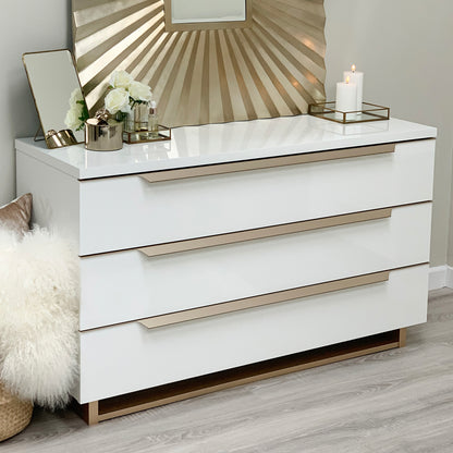 Lexi White and Gold Three Drawer Dresser