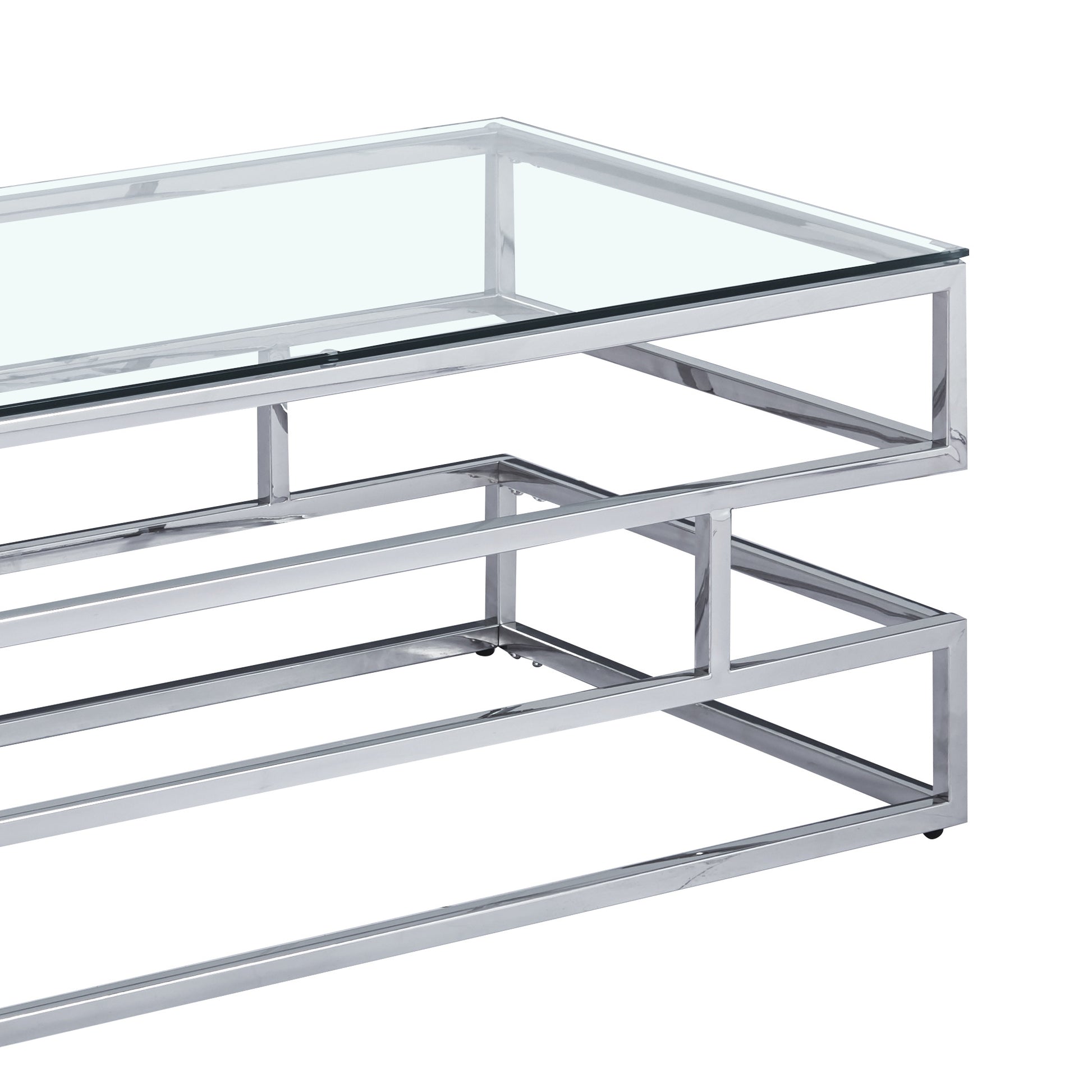 Lina Clear Glass Coffee Table With Silver Frame