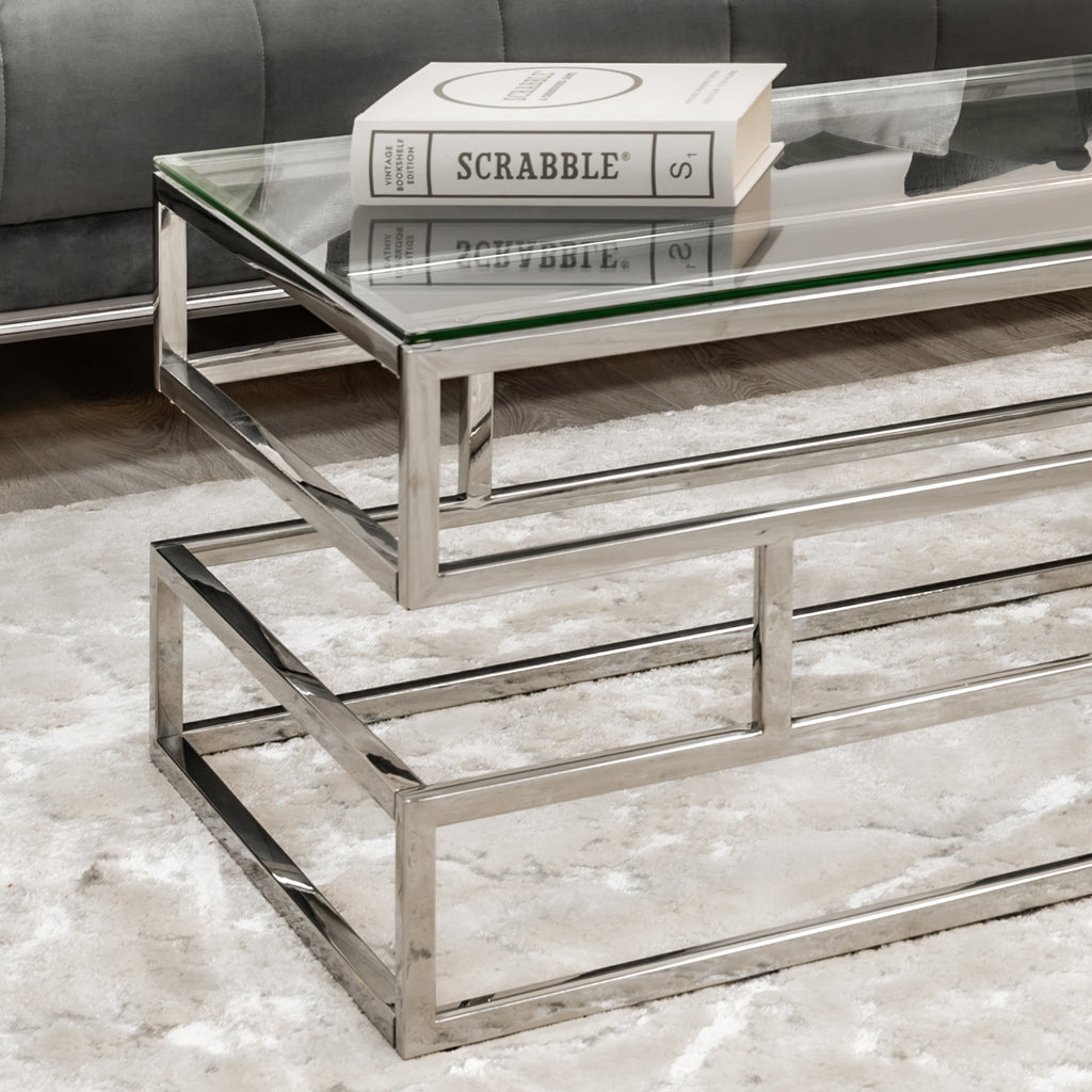 Lina Clear Glass Coffee Table With Silver Frame