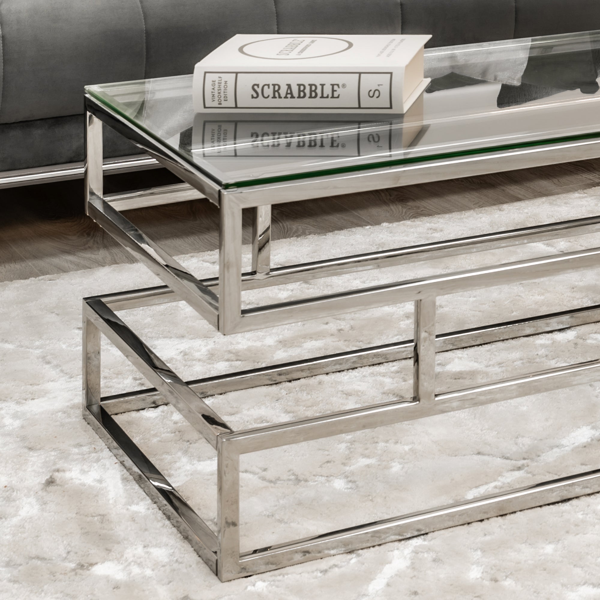 Lina Clear Glass Coffee Table With Silver Frame