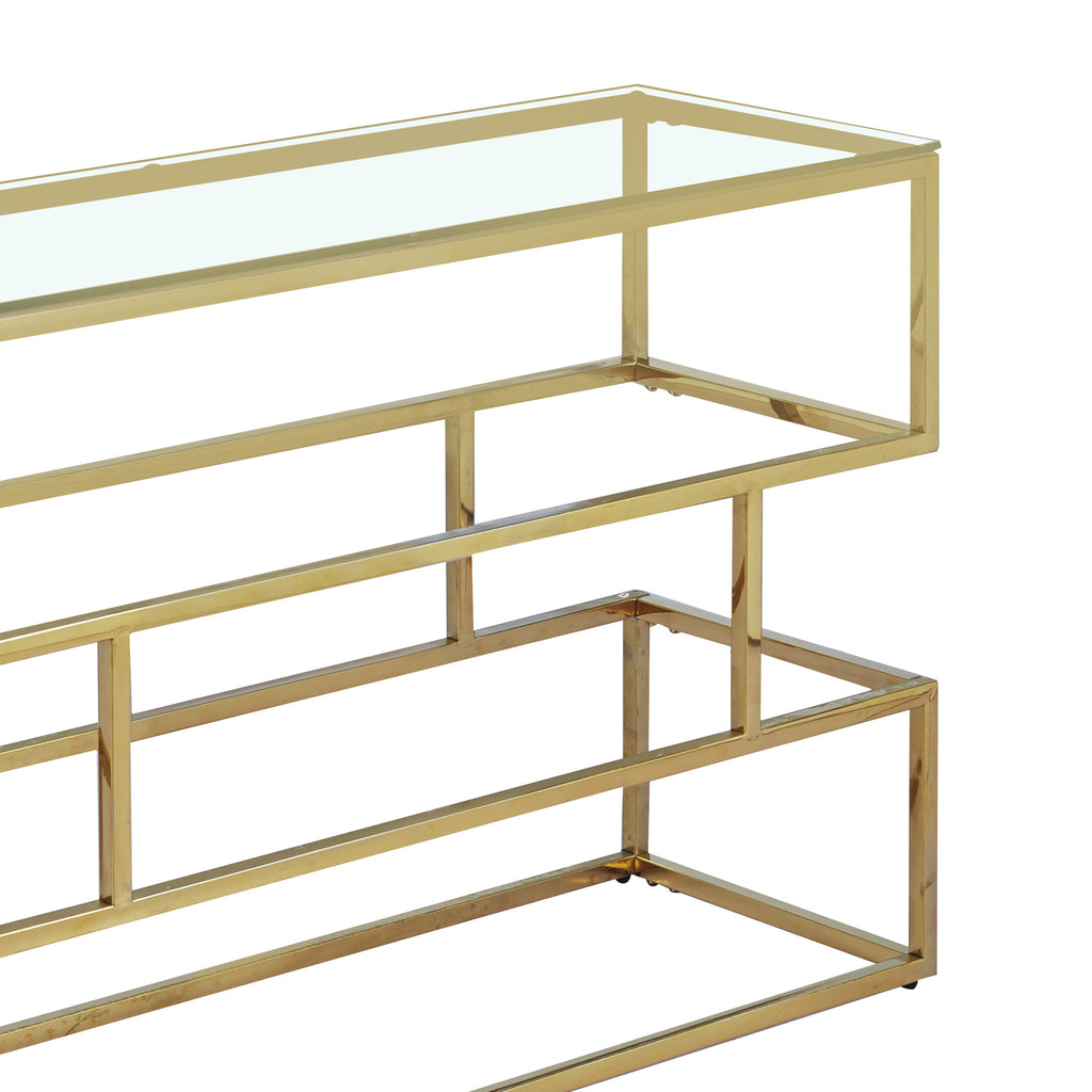Lina Clear Glass Console Table With Gold Frame