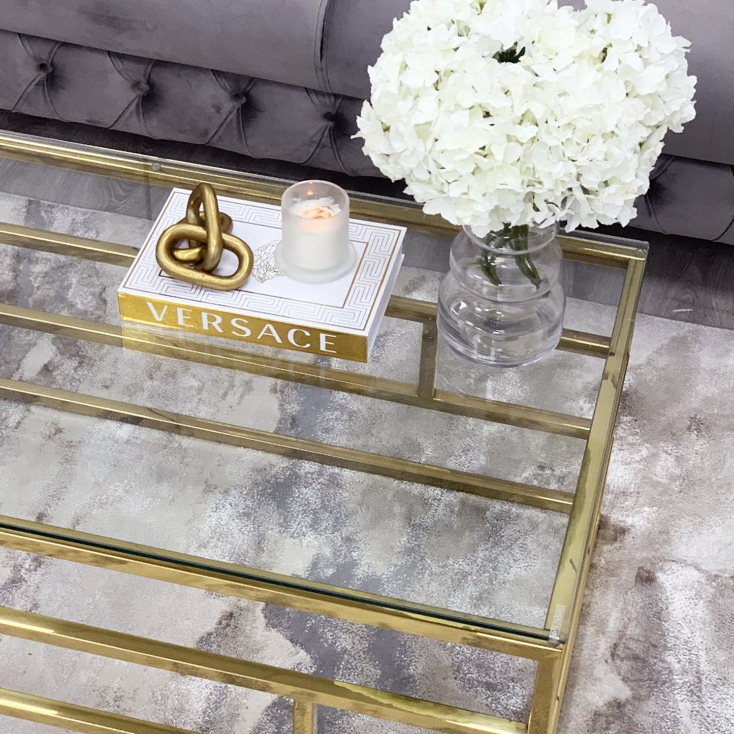 Lina Clear Glass Coffee Table With Gold Frame
