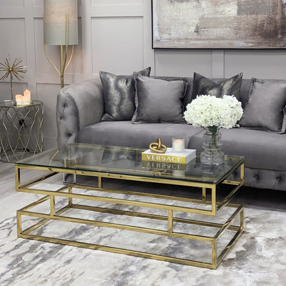 Lina Clear Glass Coffee Table With Gold Frame