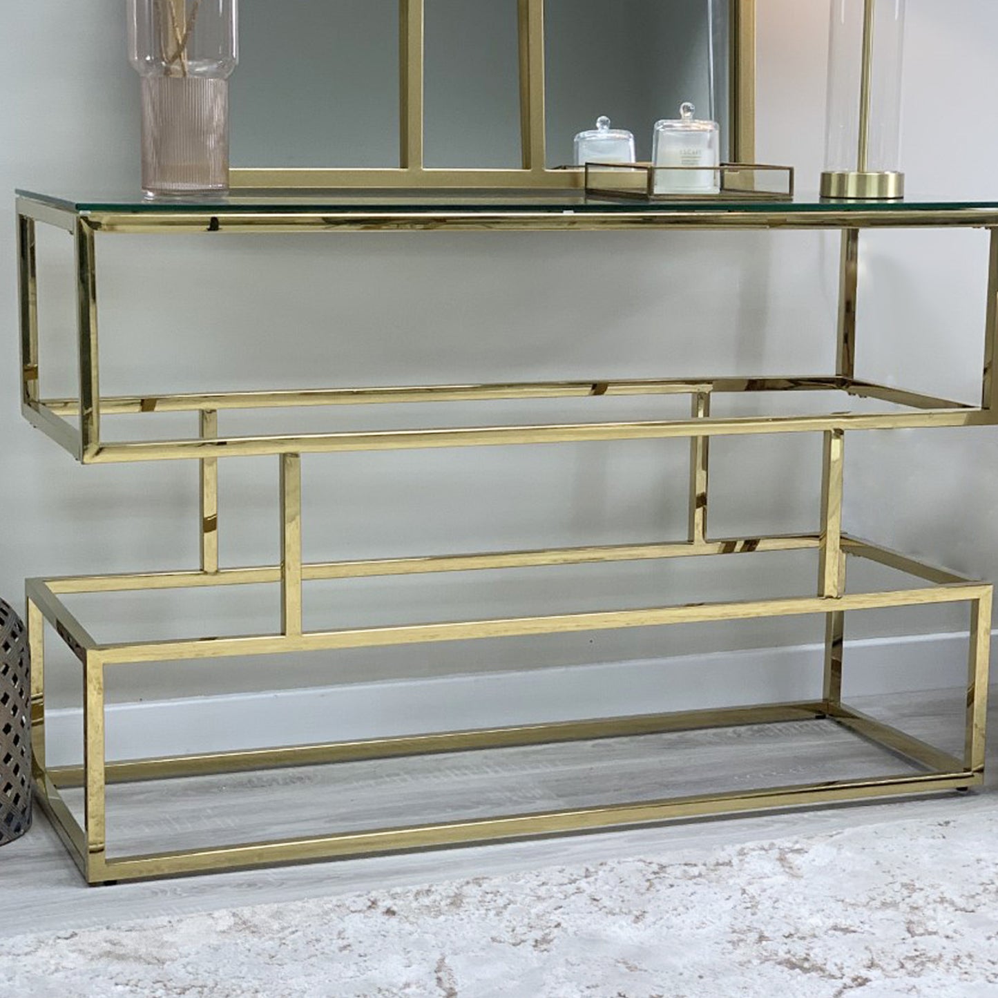Lina Clear Glass Console Table With Gold Frame