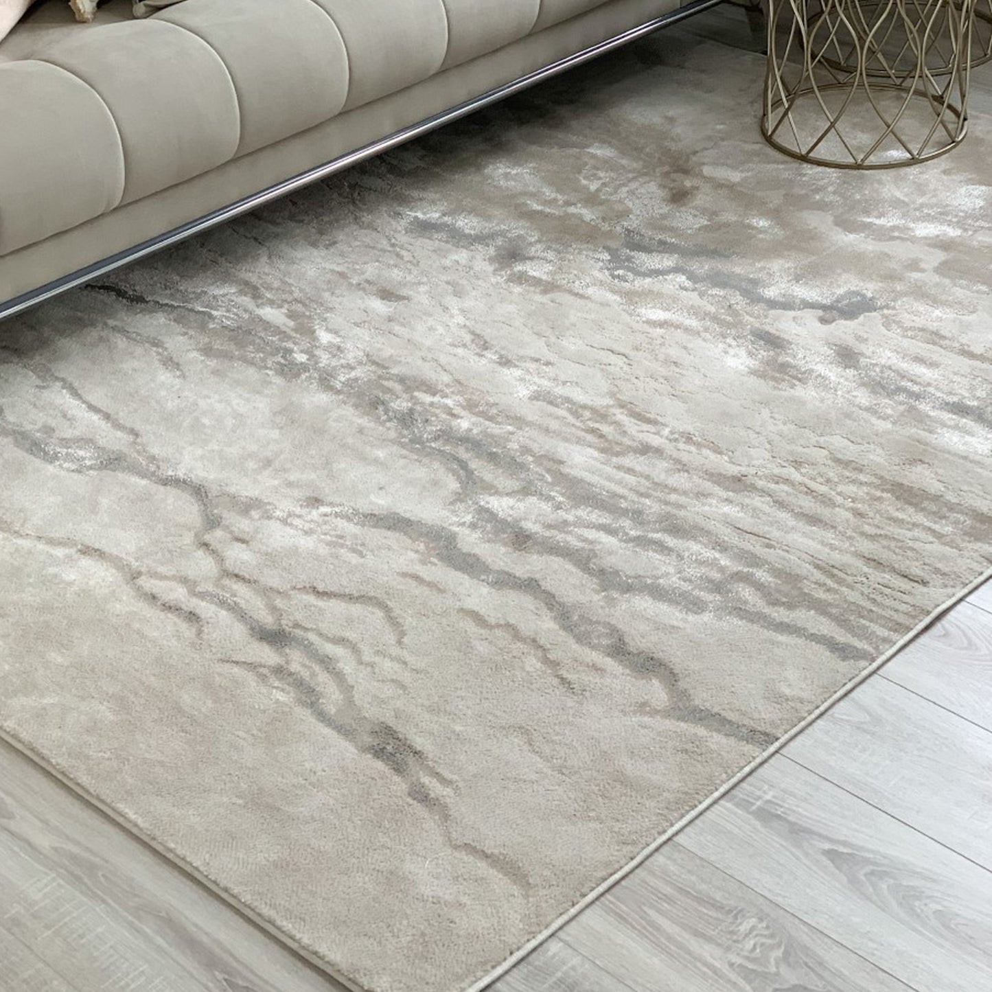 Linea Cream and Gold Marble Rug