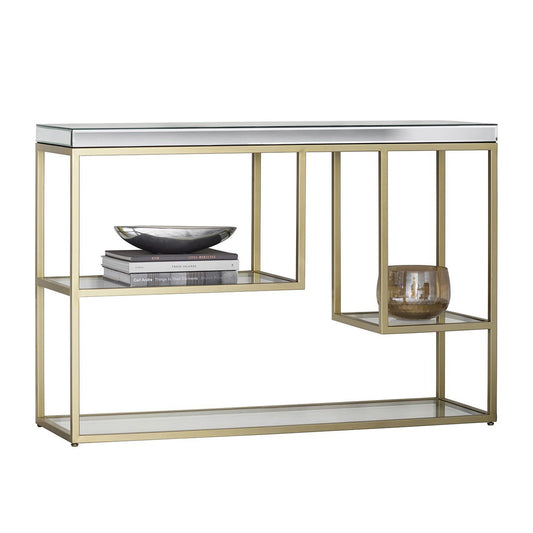 Loch Mirrored Top Console Table With Champagne Gold Legs