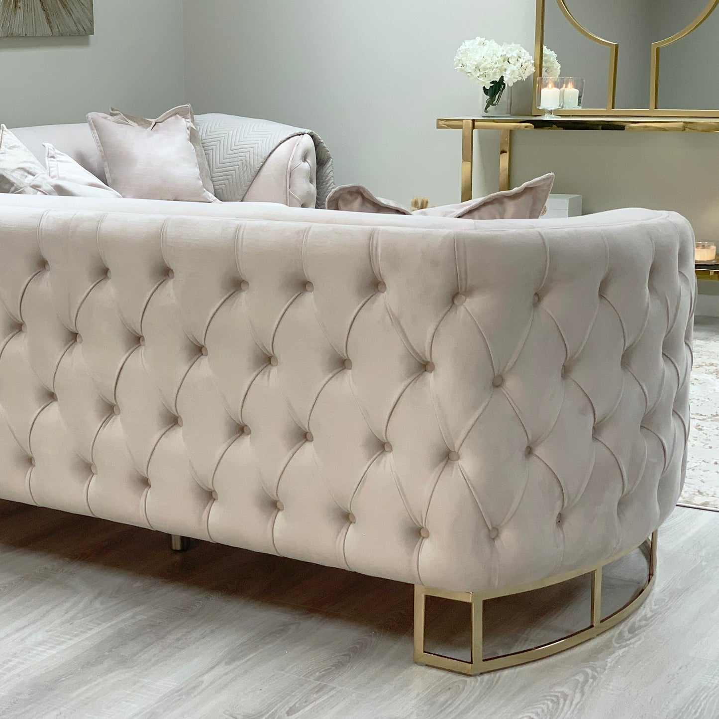 Louise Blush Pink Velvet Sofa With Gold Legs 2 Seater