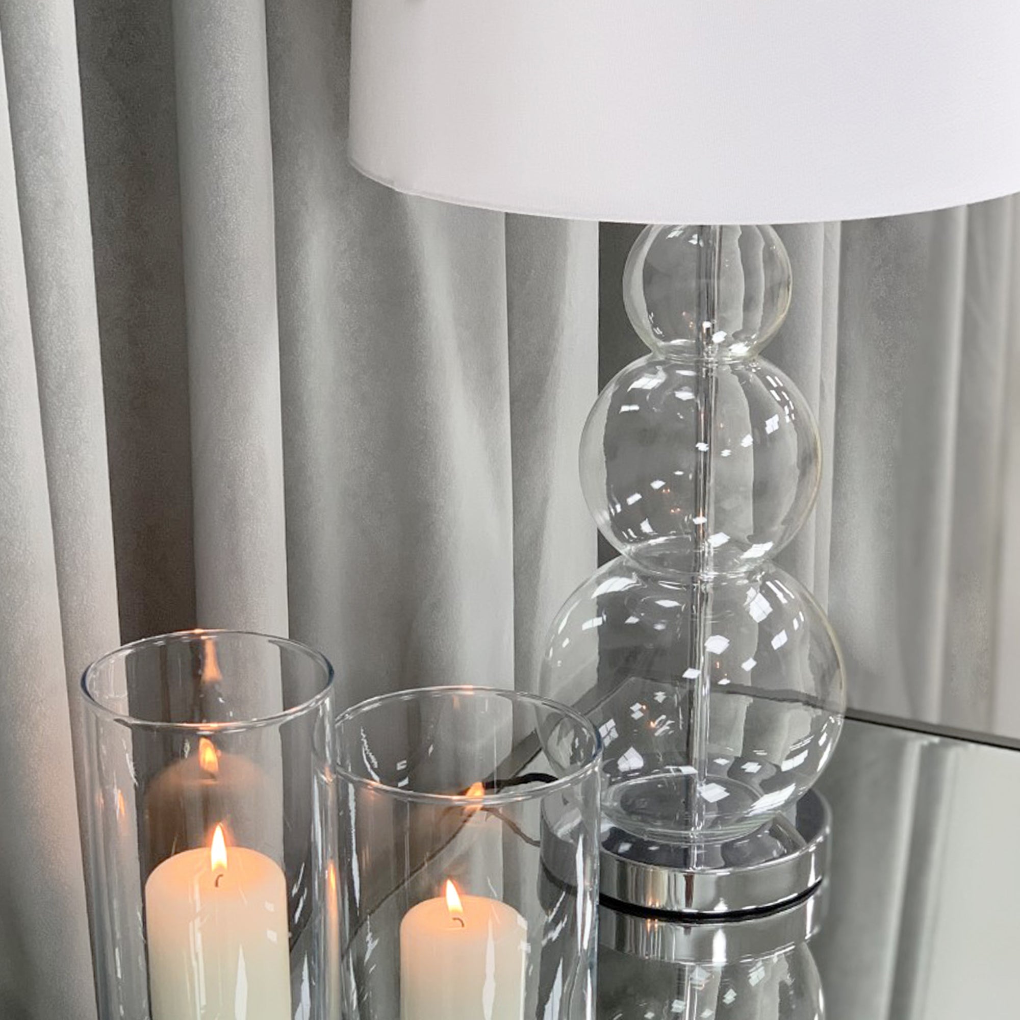 Bubble Clear Glass Table Lamp with Cream Shade