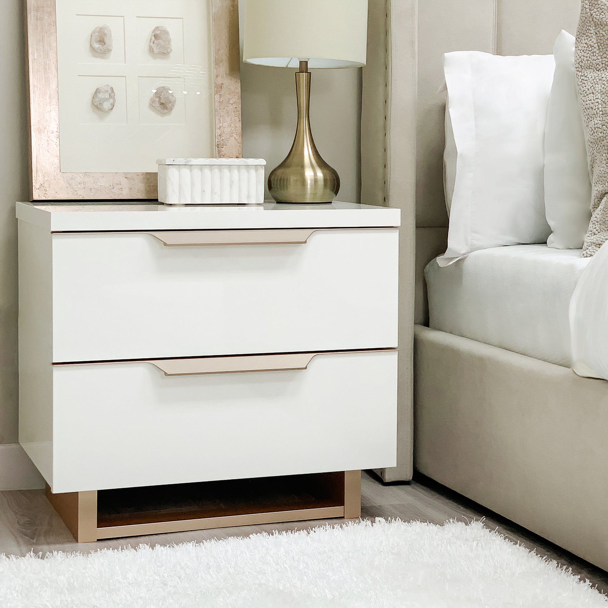 Lexi White and Gold Mini Bedside Cabinet