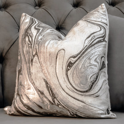 Swirl Grey & Silver Marble Print Cushion