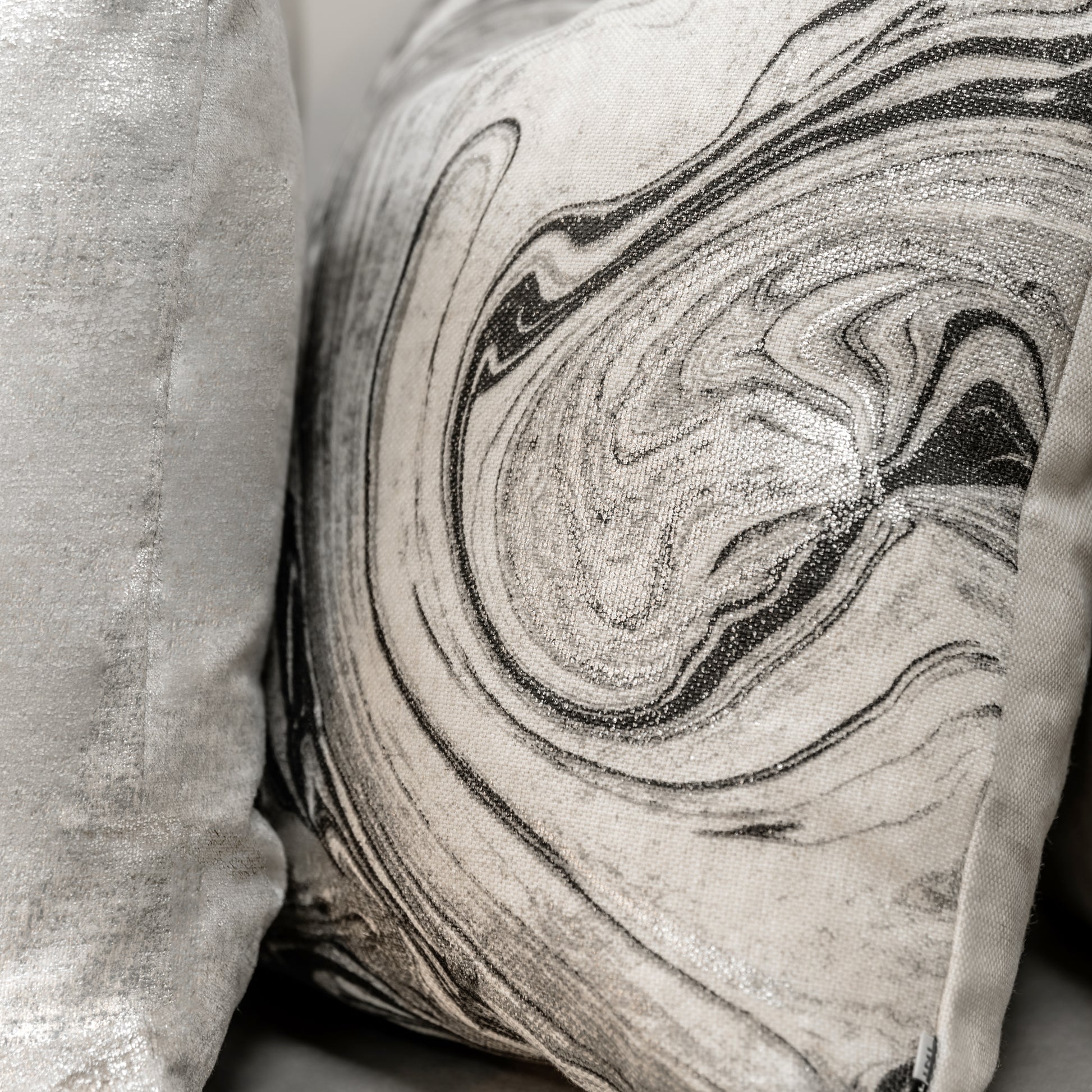 Swirl Grey & Silver Marble Print Cushion