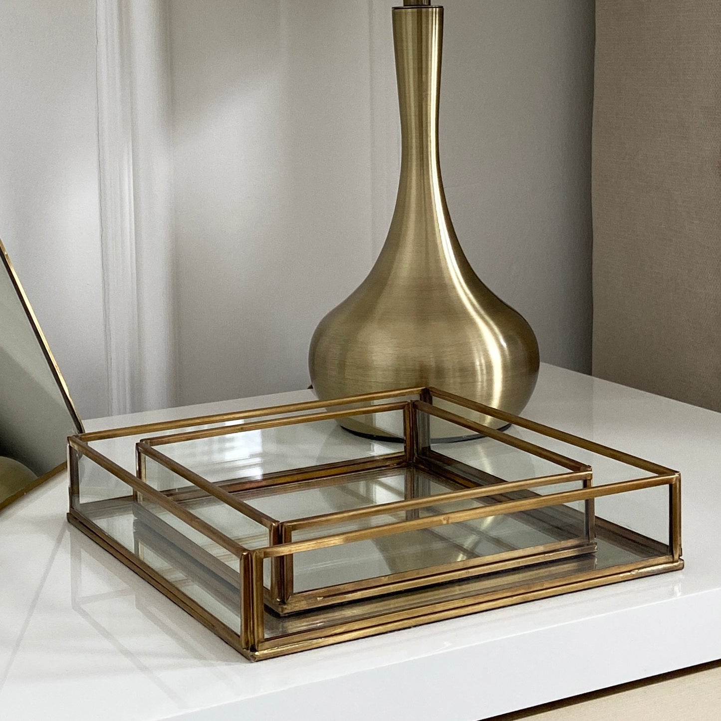 Cove Antique Gold Square Mirrored Tray Set