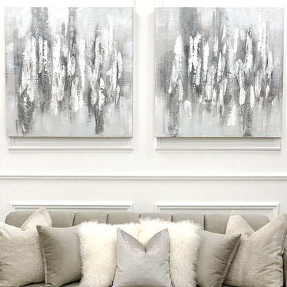 Mist Grey And Silver Metallic Abstract Canvas