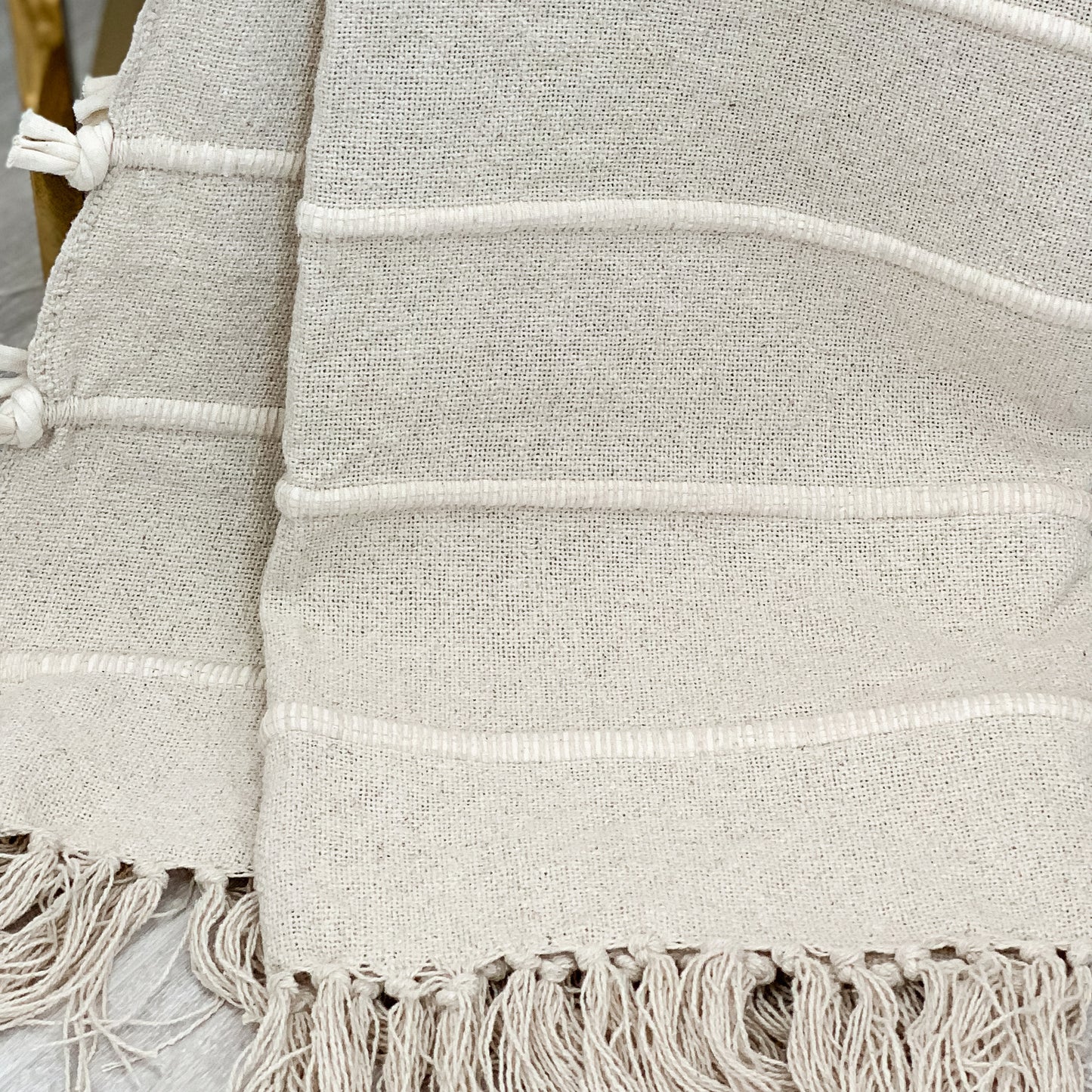 Natural Textured Cotton Throw Blanket