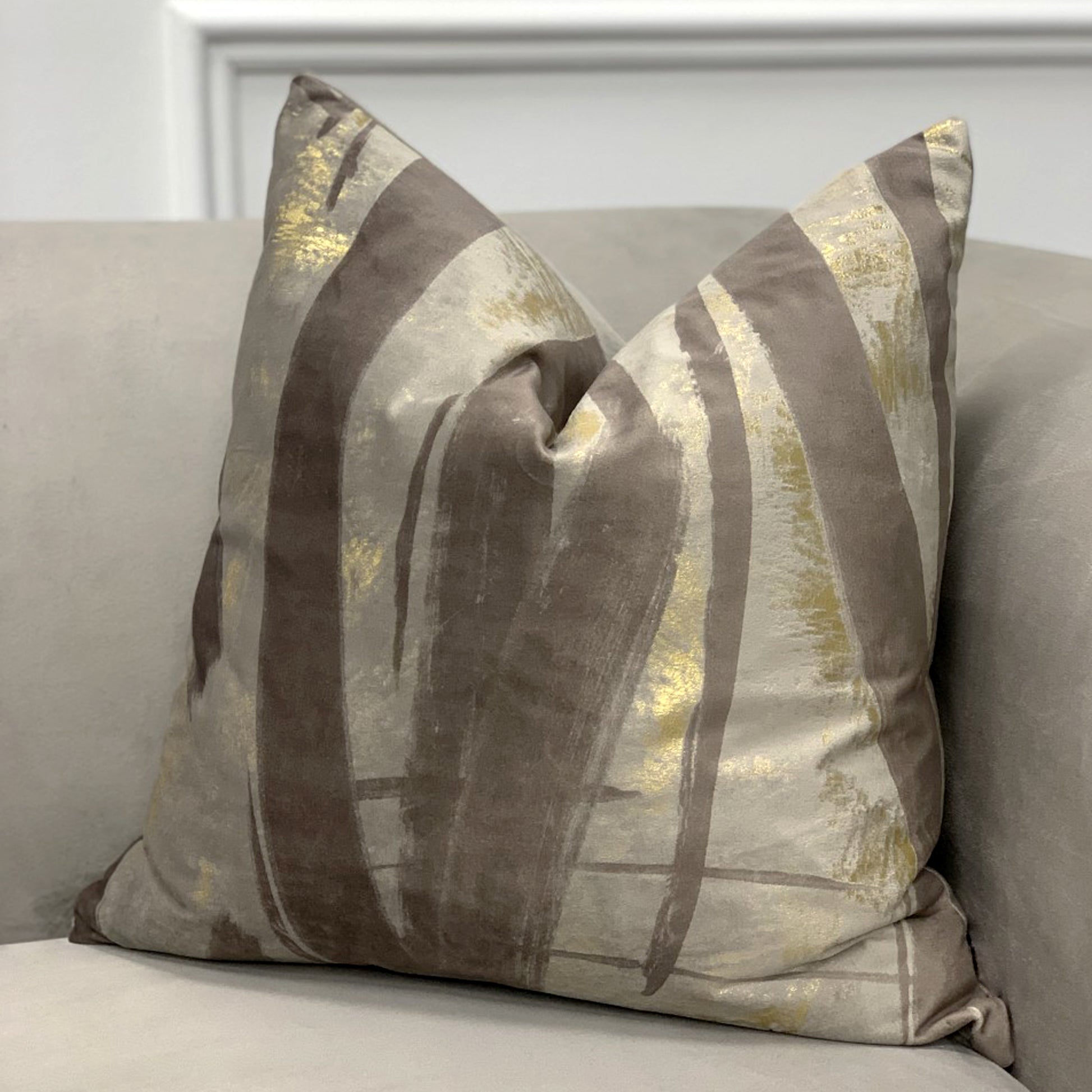 Praline And Gold Brushstroke Cushion