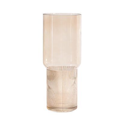 Ribbed Tall Glass Vase in Warm Beige