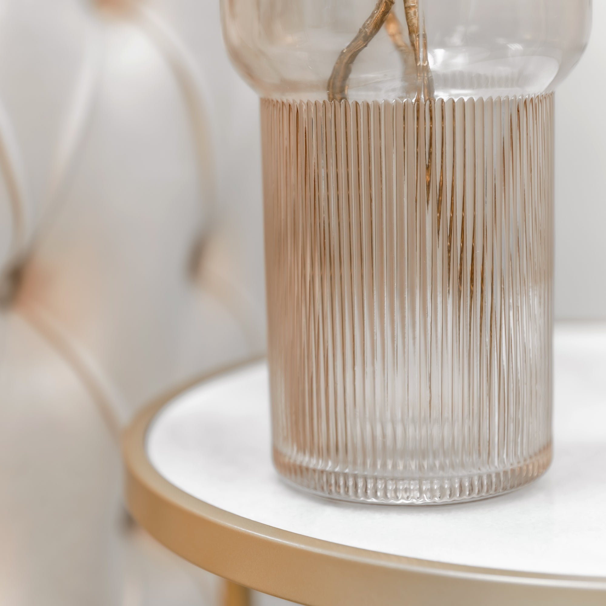 Ribbed Tall Glass Vase in Warm Beige