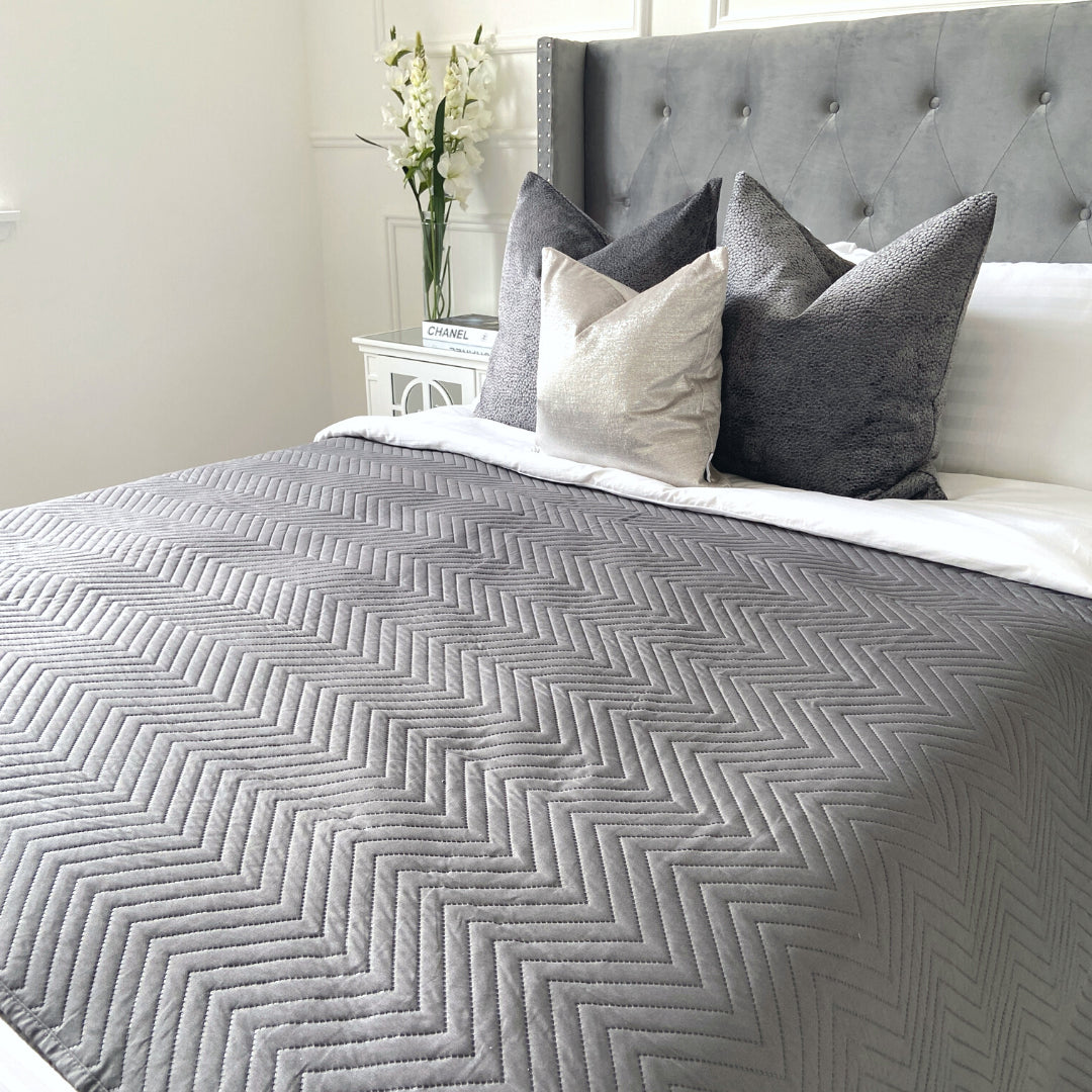romy grey quilt bedspread throw
