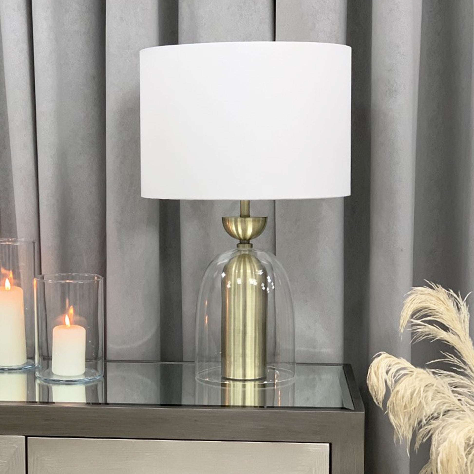 Serene Brass Table Lamp With White Linen Shade
