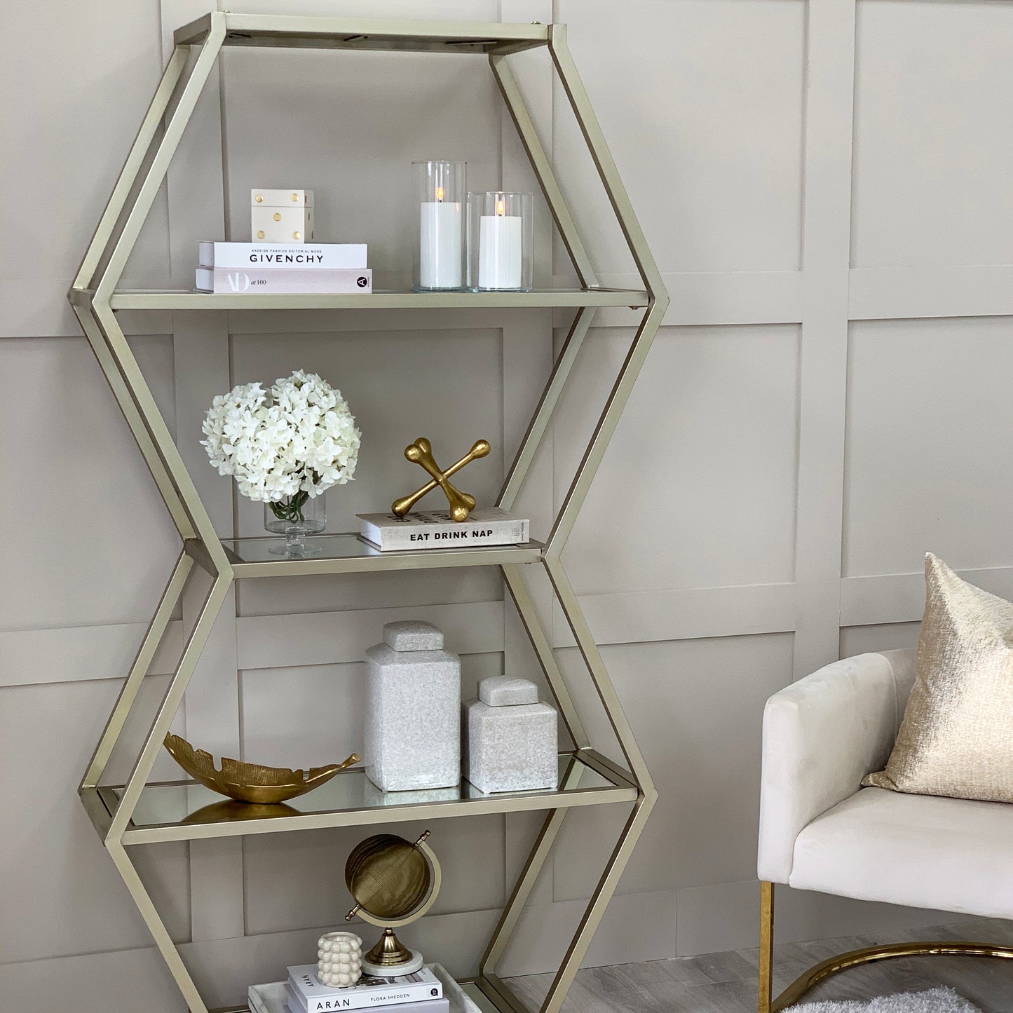 Large Champagne Gold Mirrored Shelves