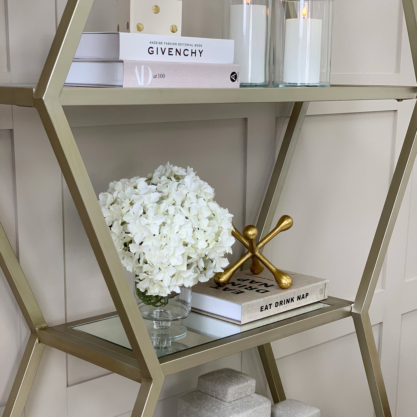 Large Champagne Gold Mirrored Shelves