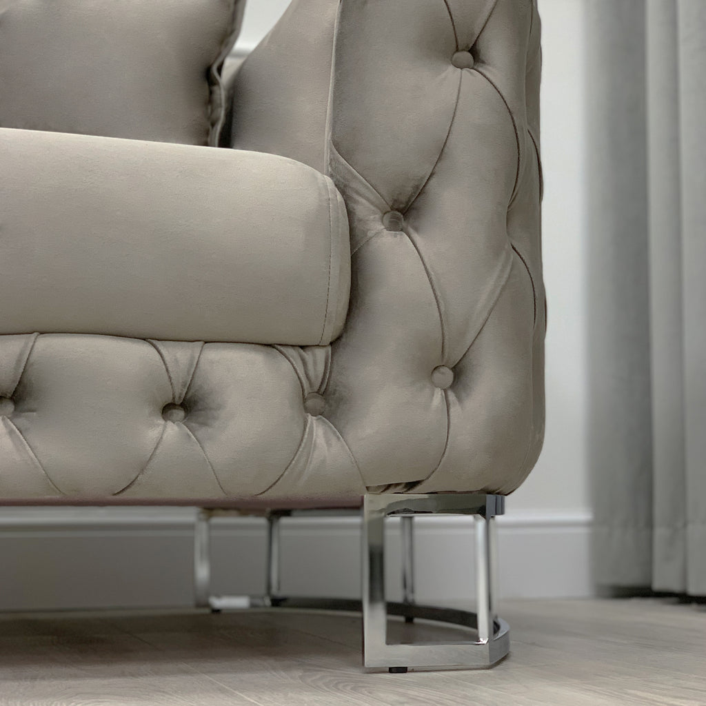 Truffle Velvet Curved Sofa with Silver Legs 3 seater