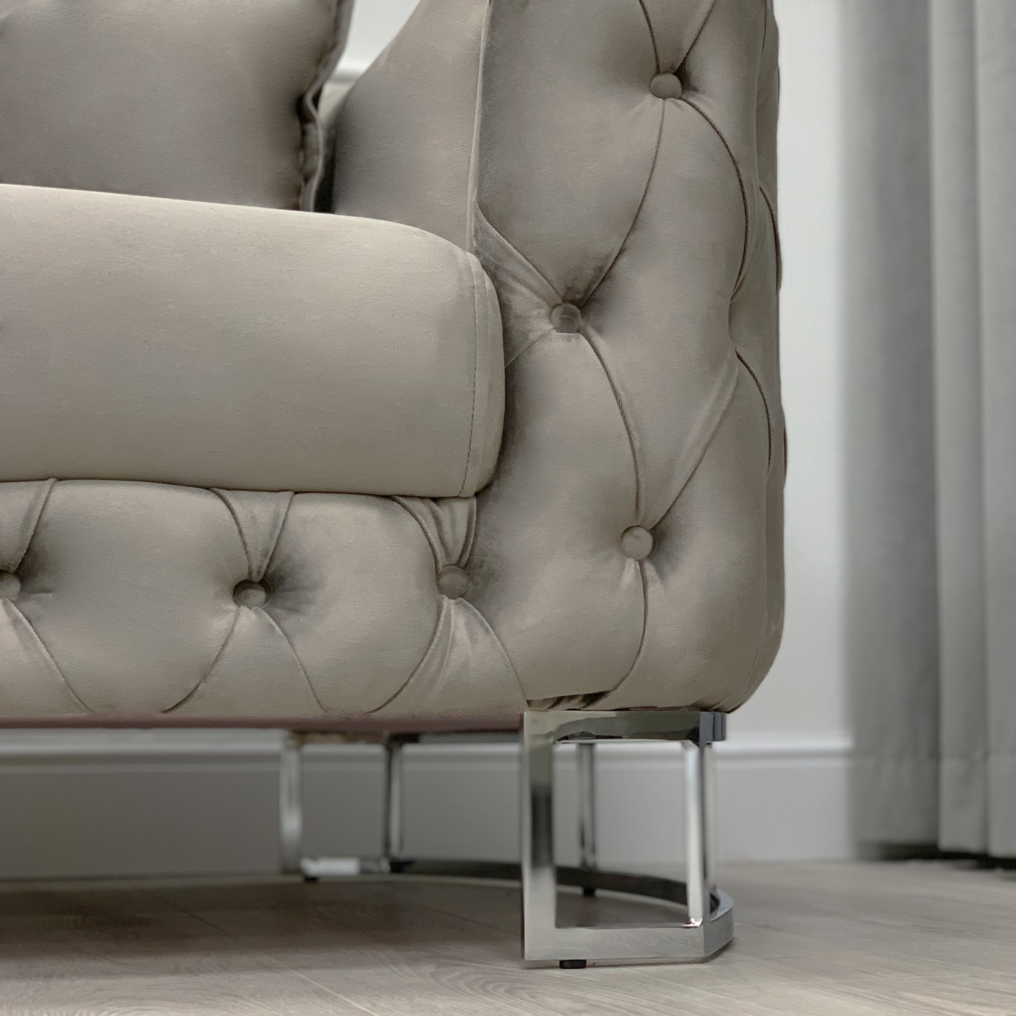 Truffle Velvet Curved Sofa with Silver Legs 3 seater
