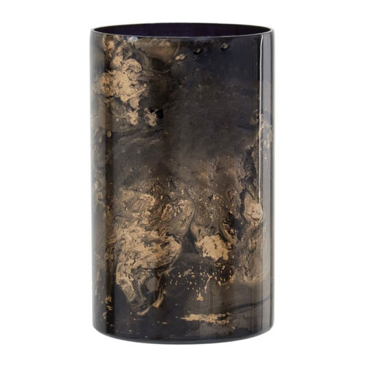 Storm Black And Gold Marble Glass Candle Lantern - Large