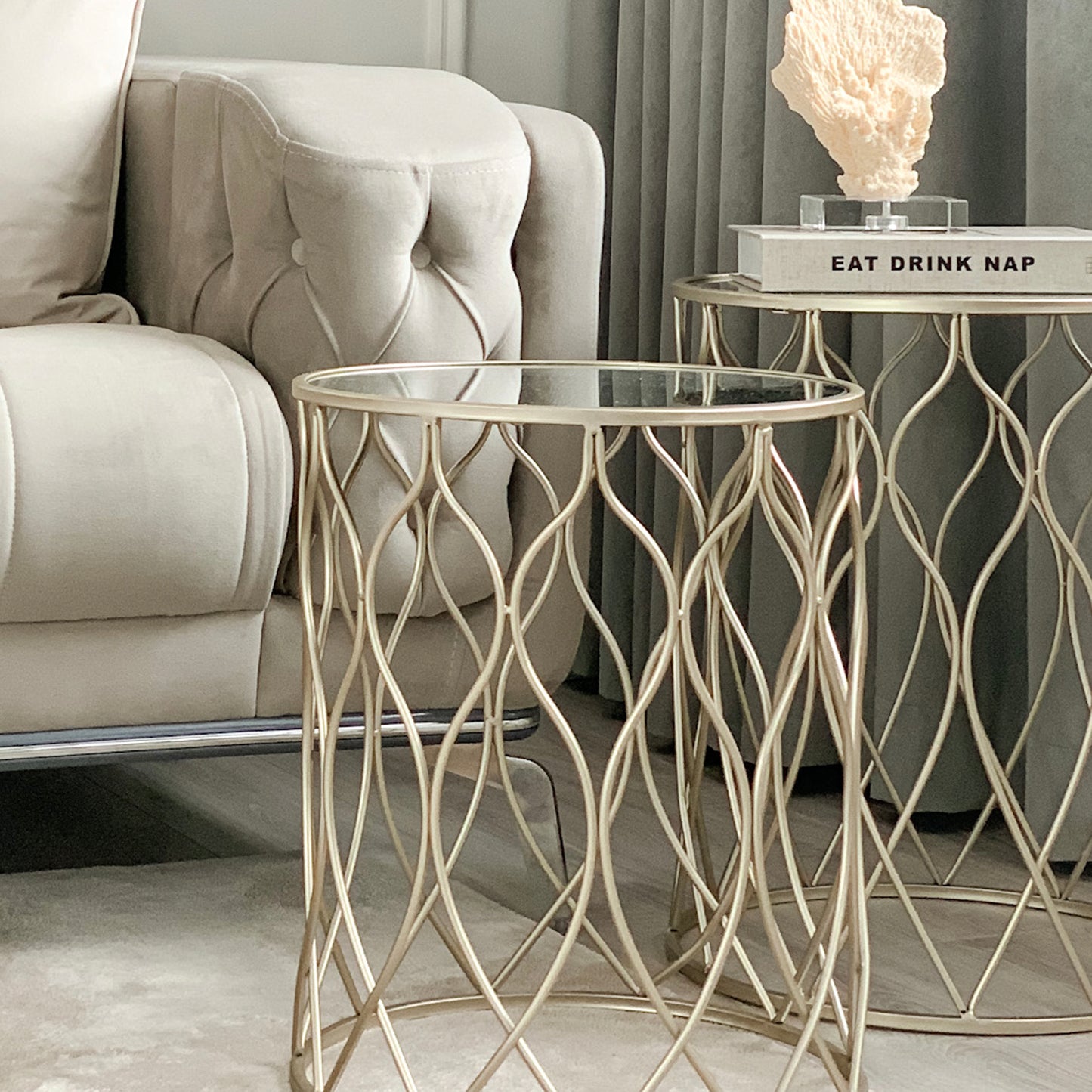 Tide Set Of Two Champagne Gold Side Tables