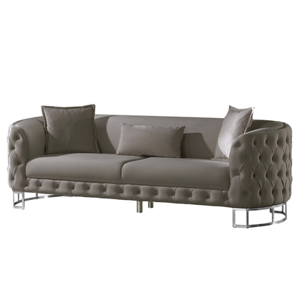 Louise Truffle Velvet Curved Sofa with Silver Legs 3 seater
