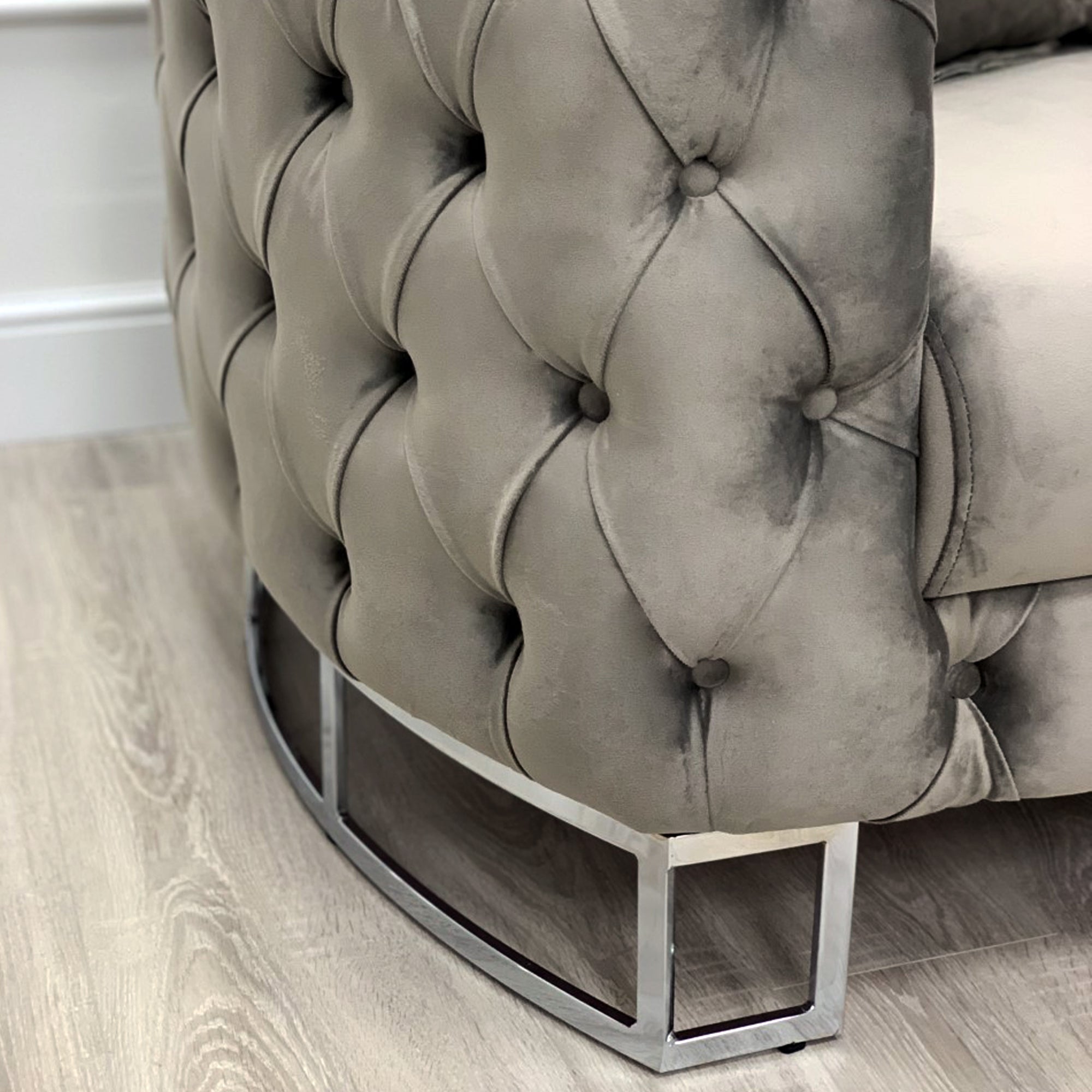 Truffle Velvet Curved Sofa with Silver Legs 2 seater