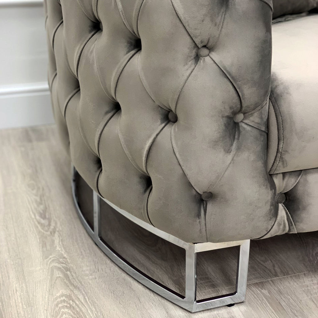 Truffle Velvet Curved Sofa with Silver Legs 2 seater