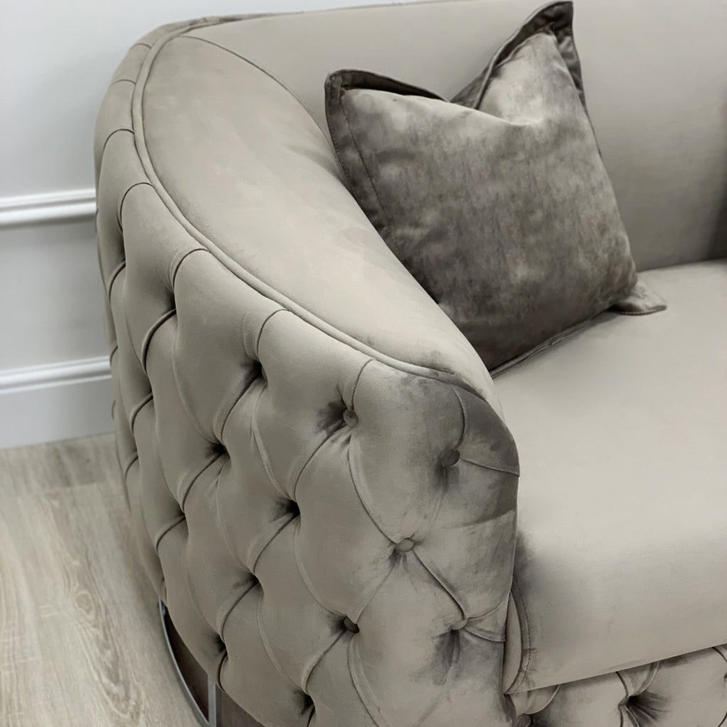 Truffle Velvet Curved Sofa with Silver Legs 2 seater