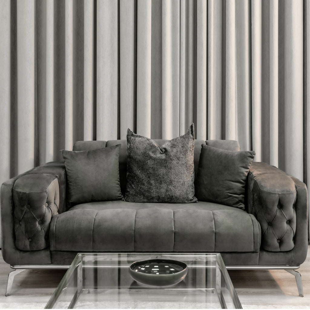 Holly Chunky Ribbed Sofa Grey Velvet 2 Seater