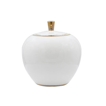 White Ceramic Ginger Jar With Gold Trim Small