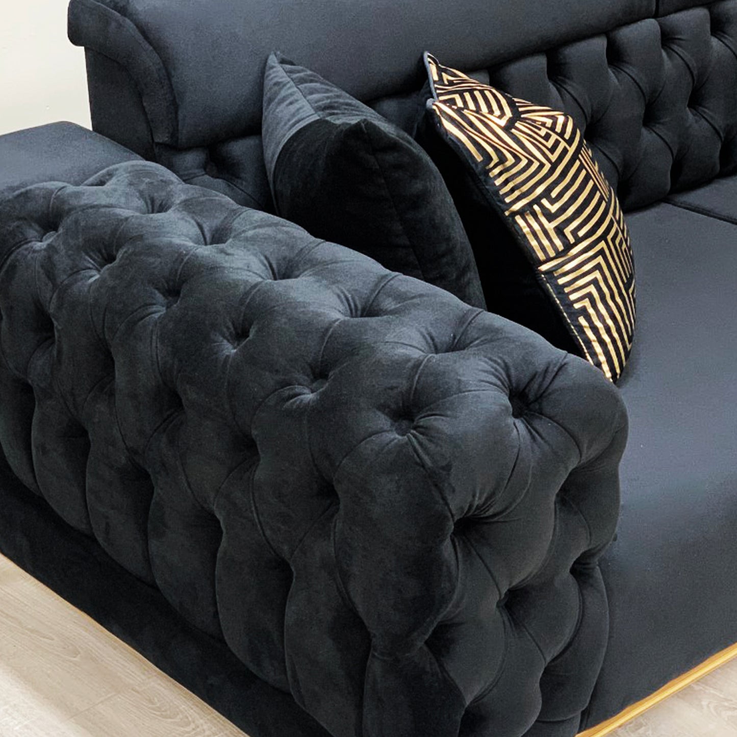 Yasmin Black Velvet 2 Seater Sofa With Gold Legs